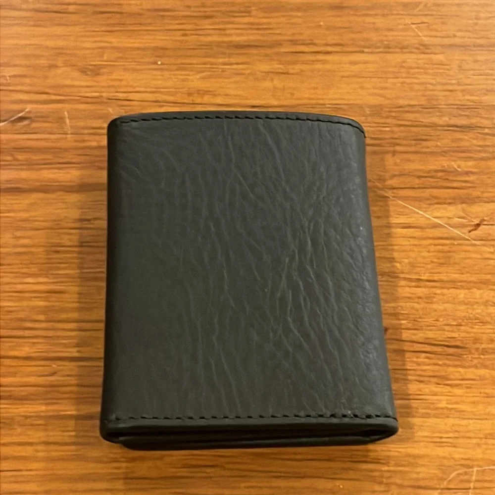 Will Leather Goods Trifold Black Leather Wallet ID Card Bill Slots
